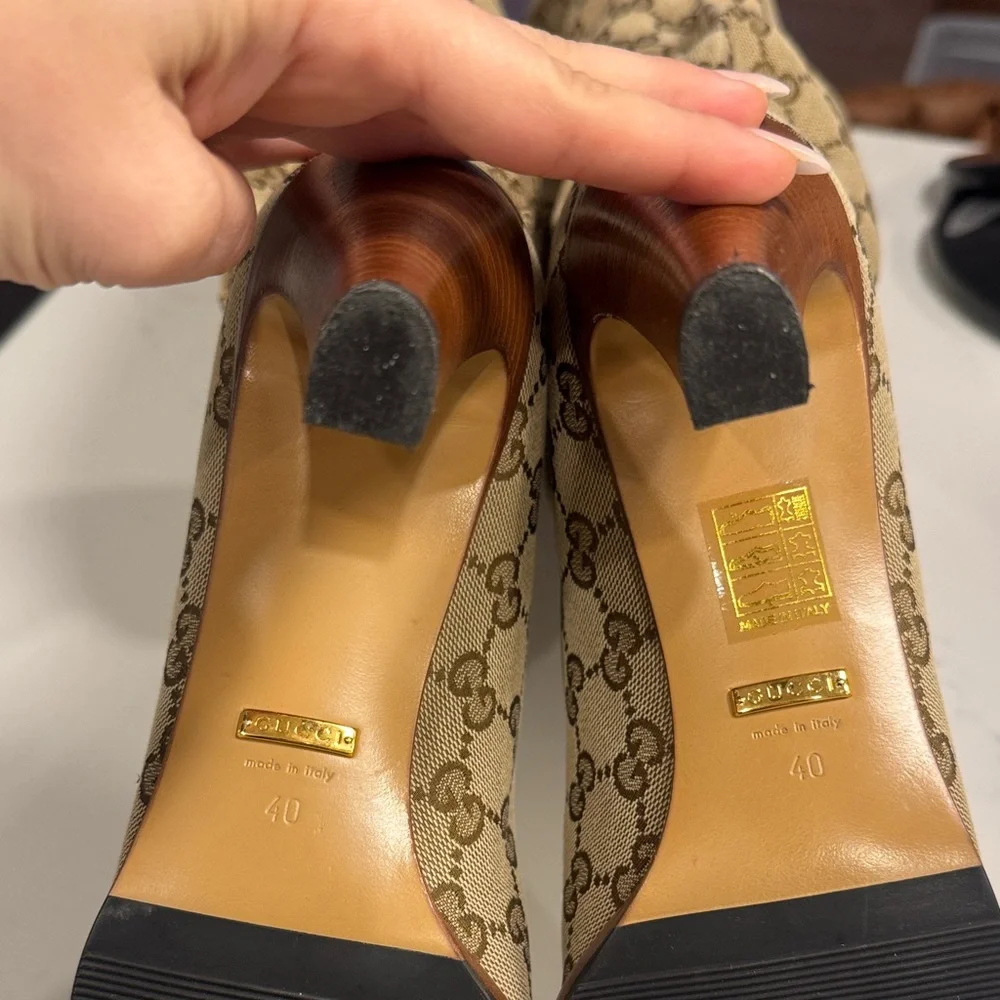 Gucci Beige GG Monogram Lace-Up Over-the-Knee Boots - Picture 6 of 6